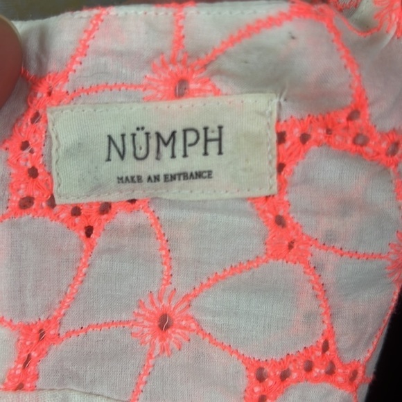 Anthropologie Nümph White/Neon Pink Embroidered 100% Cotton Dress Size 36 EU - Picture 10 of 14